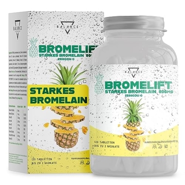 BROMELIFT® Bromelain 2500 GDU/g (DETOX DRAINAGE DIÄT ENTHALTEN) - 120 TABLETTEN | Bromelain Hochdosiert | 5,000 FIP high dose | Bromelain Kapseln, Detox Kur, mit Fenchel, Grüner Tee, Vegan - 1