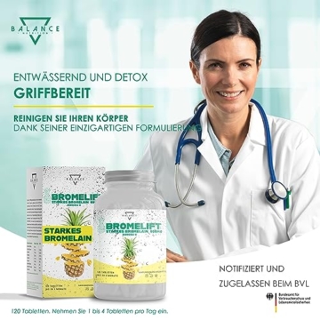 BROMELIFT® Bromelain 2500 GDU/g (DETOX DRAINAGE DIÄT ENTHALTEN) - 120 TABLETTEN | Bromelain Hochdosiert | 5,000 FIP high dose | Bromelain Kapseln, Detox Kur, mit Fenchel, Grüner Tee, Vegan - 7